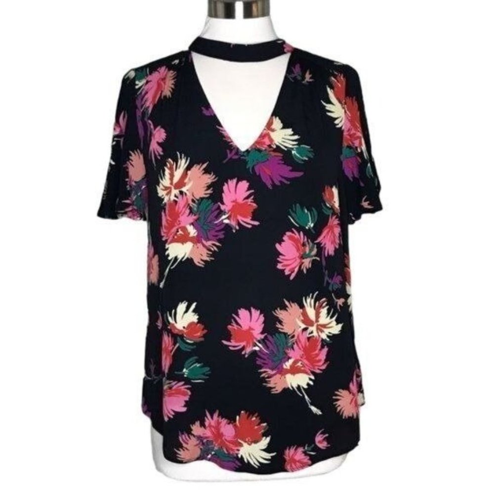 Maeve Anthropologie M choker blouse black floral